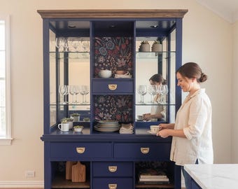 Modern Blue China Cabinet/ Glass Display