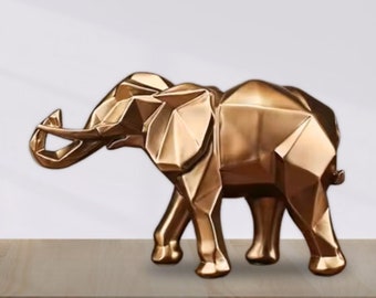 DST Delta Elephant Geometric Animal Elephant Bronze Elephant Figurine 3D Abstract Statue Home Decor Modern Art Desktop Animal Shelf Decor