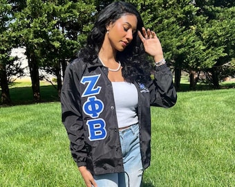 Zeta Phi Beta Greek Letter Ladies&#39; Cut Greek Letter Jacket (Black/ Blue)