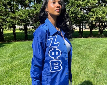 Zeta Phi Beta Greek Letter Ladies' Cut Greek Letter Jacket (Black/ Blue)