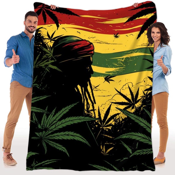 Plaids ambiance jamaïcaine : décoration d'intérieur rasta d'inspiration reggae, pour les amateurs de style Bob Marley, 420 cadeaux de couverture de cannabis