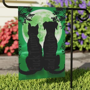 Subtle F*ck Trump and Musk Too Garden Flag, Anti-Trump, Dog and Cat Feline House Banner, Democrat Sign Gift, Childless Cat Lady Yard Sign