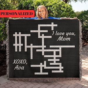 Mom Blanket. Mothers Day Gift, Personalized Blanket, Custom Crossword Puzzle Art, Unique Heirloom Puzzle Lovers, Keepsake Family Throw