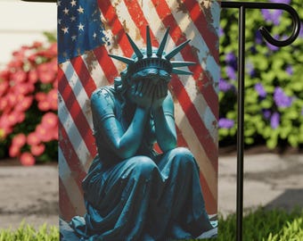 Weeping Statue of Liberty Garden Flag, Anti-Trump, Political Yard Decor