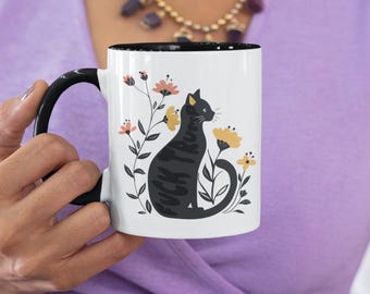 Floral Cat Anti-Trump Coffee Mug: Sarcastic Political Gift