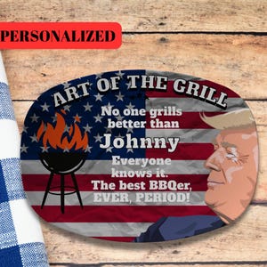 Trump Gifts, Personalize Funny BBQ Serving Trays, BBQ Kitchenware, Humorous Political BBQ Gifts for Him or Her, Custom Trumper Platter