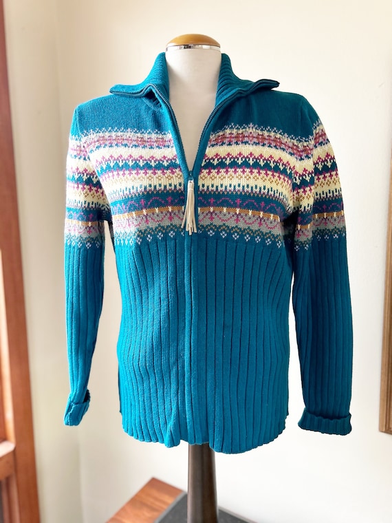 Vintage Women Size Medium Tiara Zip Sweater Cardig