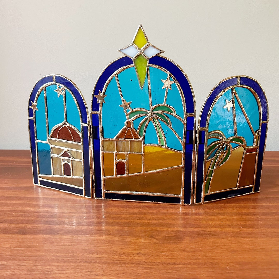 Vintage Trifold Jerusalem Christmas Stained Glass Decor Etsy
