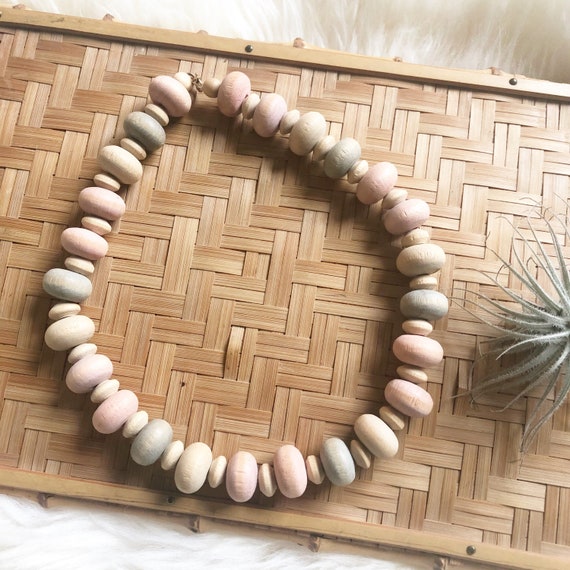 Vintage Neutral Tone Wooden Beaded Necklace - image 1