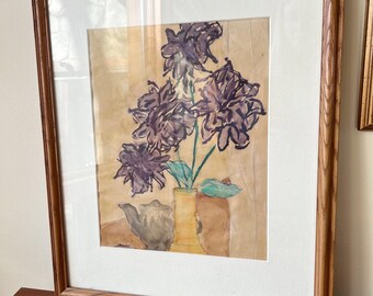 Vintage Framed Floral Still Life Original Art Wall Decor