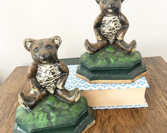 Vintage Cast Iron Teddy Bear Bookend Set