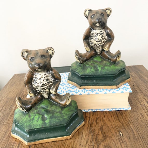 Vintage Cast Iron Teddy Bear Bookend Set Etsy