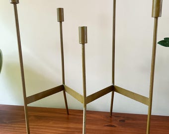 Vintage Mid Century Metal Large Candle Candlestick Taper Holder Mantle Fireplace Decor