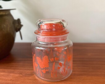 Vintage Retro Glass Orange Butterfly Storage Canister