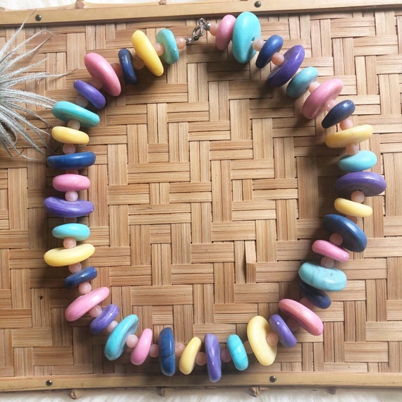 Vintage Pastel 1980’s Beaded Necklace - image 1