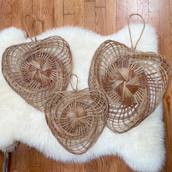 Vintage Wicker Heart Wall Basket Set Etsy