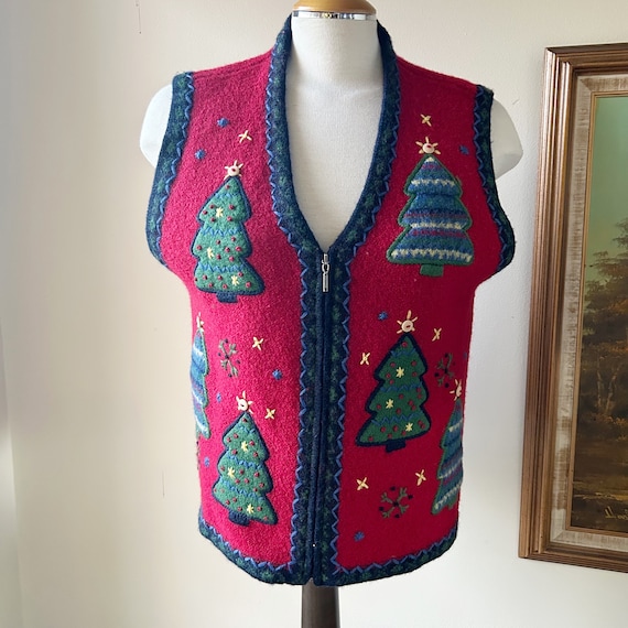 Vintage Talbots Wool Christmas Tree Sweater Vest … - image 1