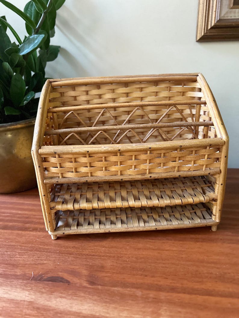 Vintage Boho Wicker Desk Office Organizer Etsy