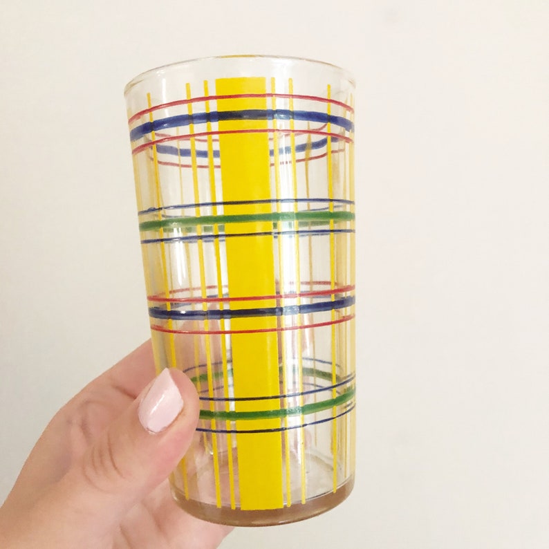 Vintage Rétro MCM Plaid Drinking Glasses Set Etsy
