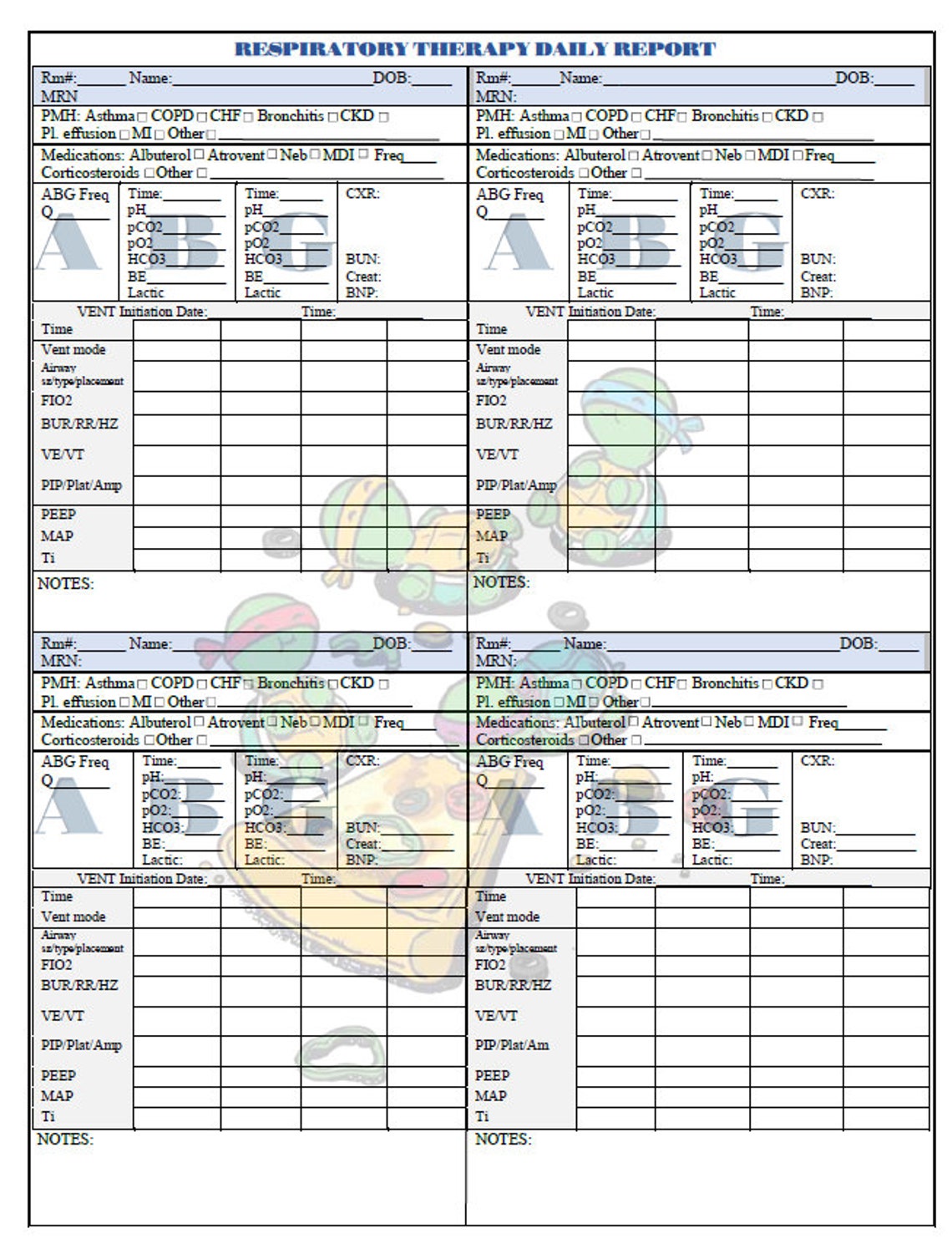Respiratory Therapist's Report Sheet - Etsy