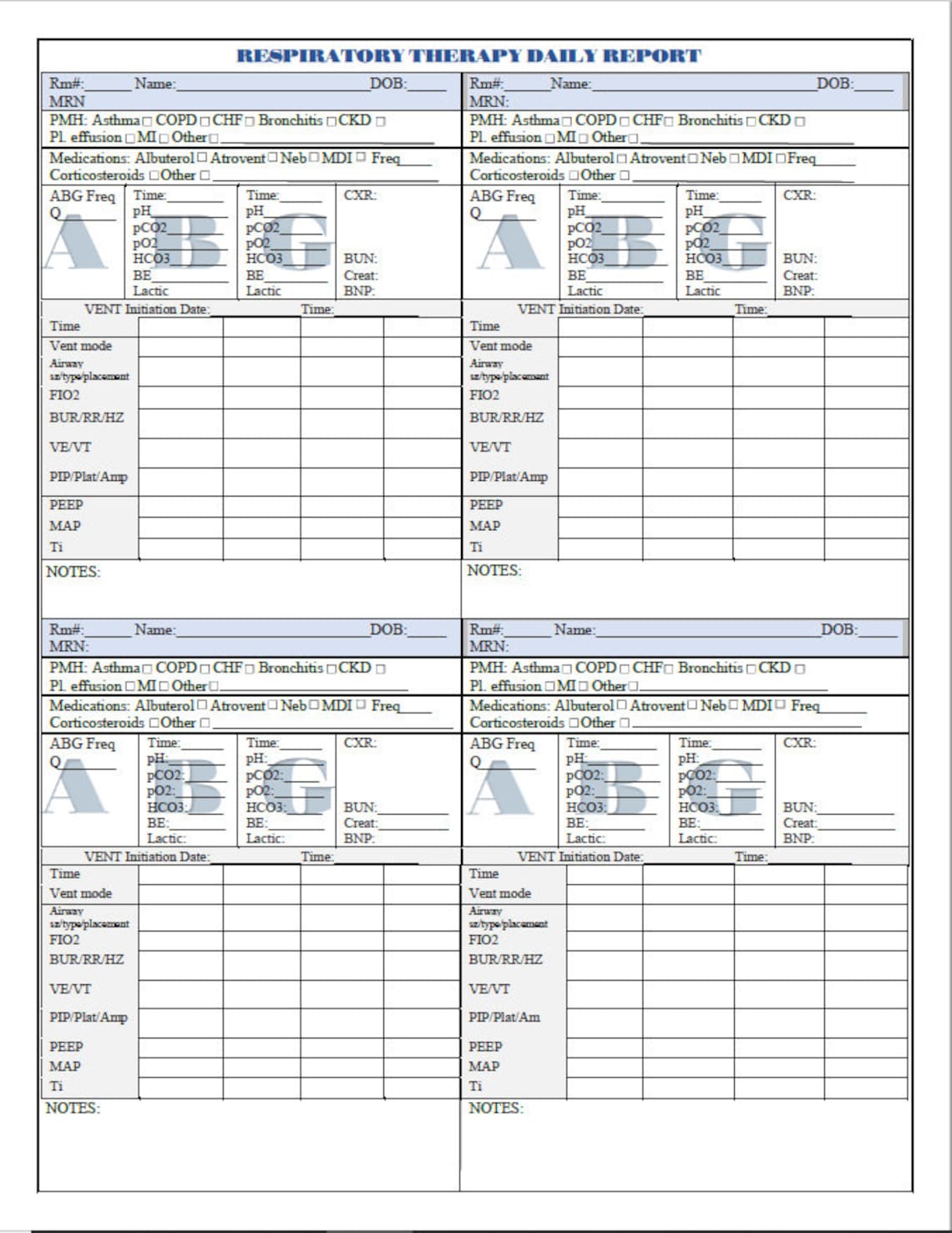 Respiratory Therapist's Report Sheet Etsy