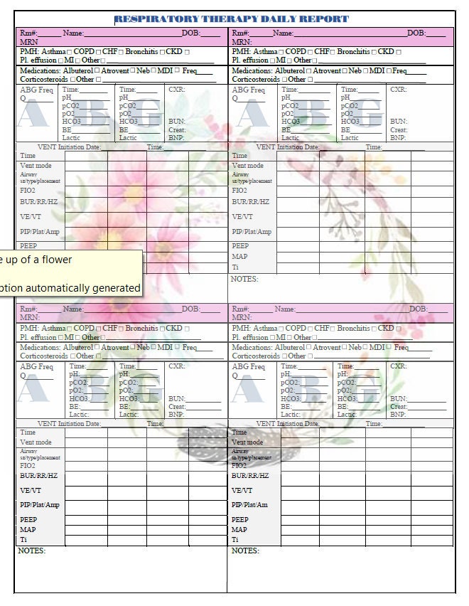 Respiratory Therapist Report Sheet Etsy