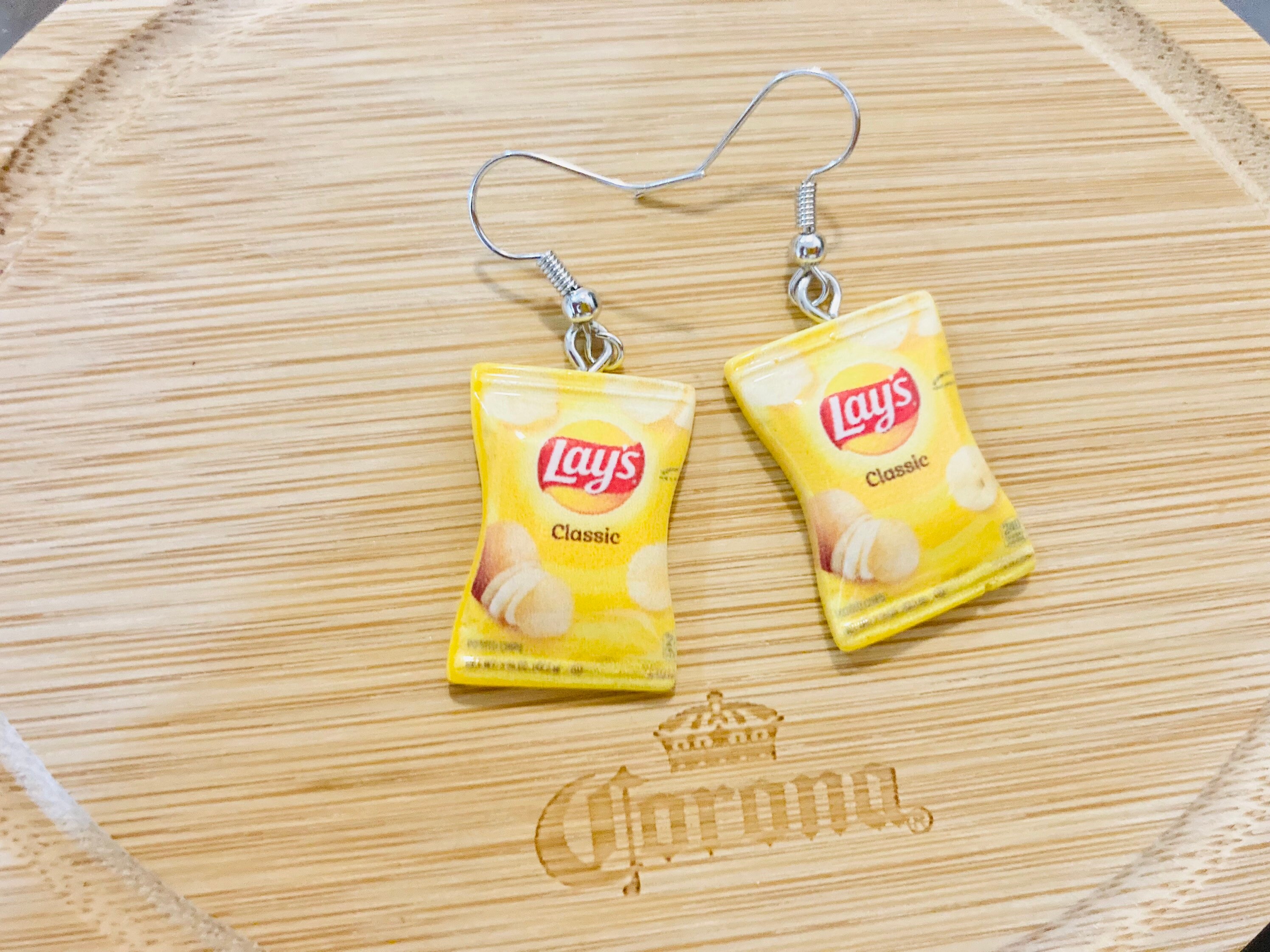 Potato Chips Earrings Snack Tanbo Yellow Kawaii Cute toy Etsy Australia