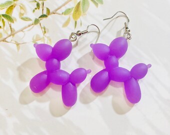 Balloon poodle Earrings, Dog, animal, Purple, No pierced, Acetate, Zara H and M, High quality, Vintage, Mid century Modern, Gift for her