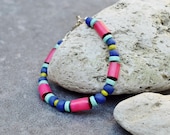 Blue Fuchsia Beaded Bracelet, Ibiza Hippie Jewelry, Boho Bracelet, Colorful Bohemian Bracelet, Beach Summer Bracelet Beads, Magenta Jewelry