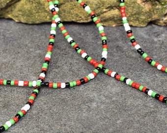 Multi Color Seed Bead Necklace with Flag Colors of Kenya & Arabic Countries, Green Red White Black Tiny Beads Necklace, Boho Summer Jewelry