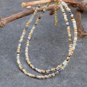 Sparkly Seed Bead Necklace for the Holidays with Ivory Gold Colors & Metallic Accents, Multi Color Dainty Christmas Gift Idea for Women