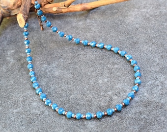 Elegant Marine Blue Necklace with Facet Czech Glass Beads, Glass Necklace with Copper Accents, Bohemian Jewelry, Birthday Gift Idea for Her