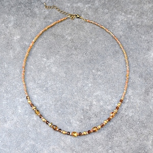 Elegant Necklace with Swarovski Crystal, Aged Glass & Small Seed Beads, Brown Boho Chic Dainty Necklace Birthday Gift Idea for Her