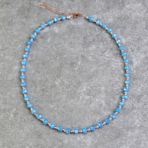 Elegante Marine Blau Glas Halskette mit Facett Tschechischen Glas & Kupfer Rocailles, Boho Schmuck Weihnachtsgeschenk Idee für Sie