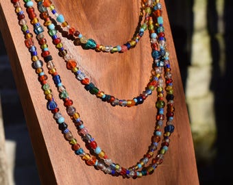 Colorful Summer Necklace with Small Glass Beads, Rainbow Multi Color Mix Beaded Necklace, Boho Beach Jewelry Gift, Long or Choker