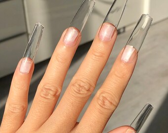 pix French Tip Acrylic Medium Tapered Square Nails full cover nails etsy