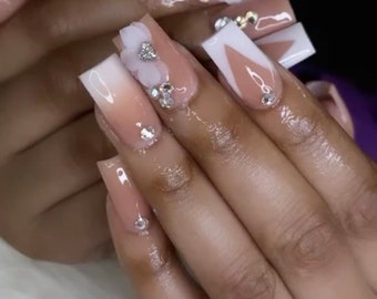 white acrylic flower nails