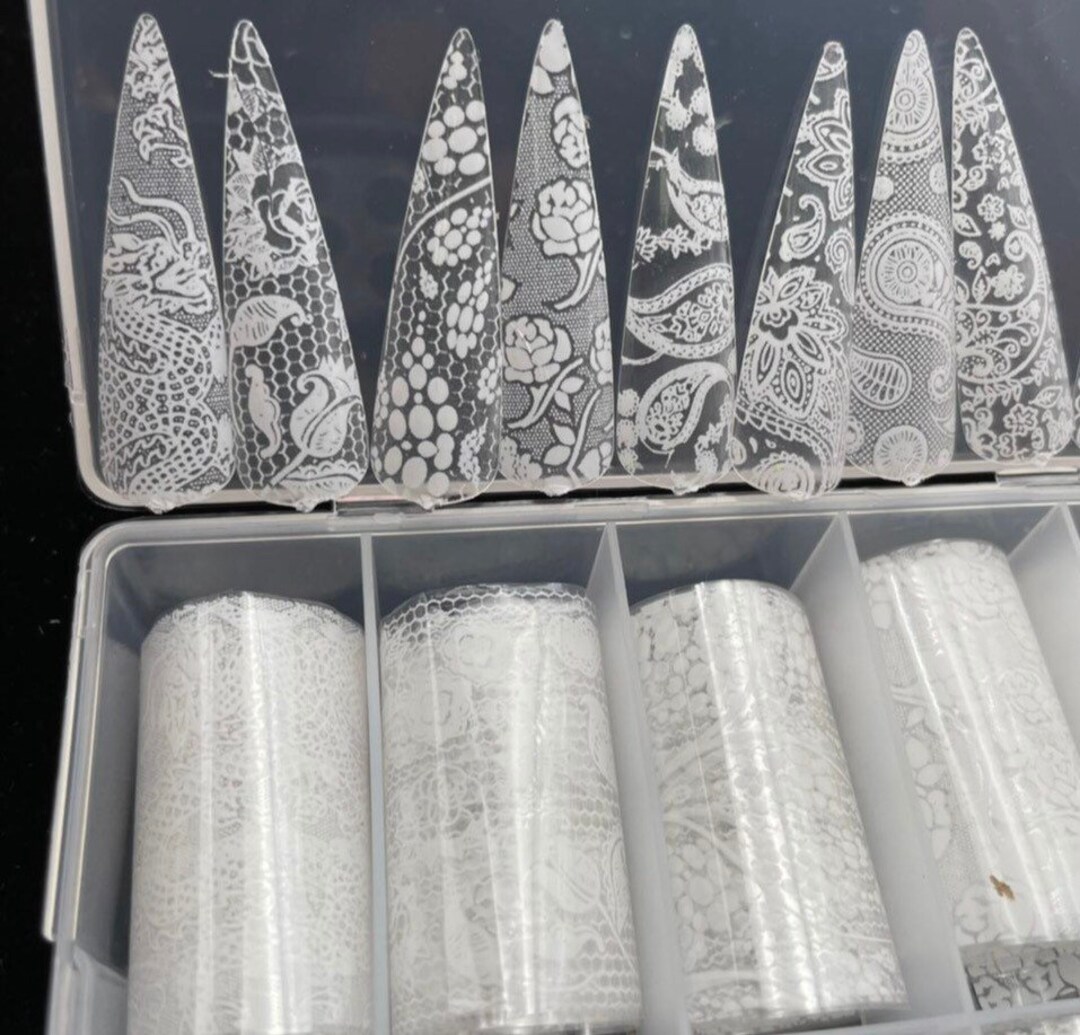 White Bandana Lace Floral Nail Foils Etsy
