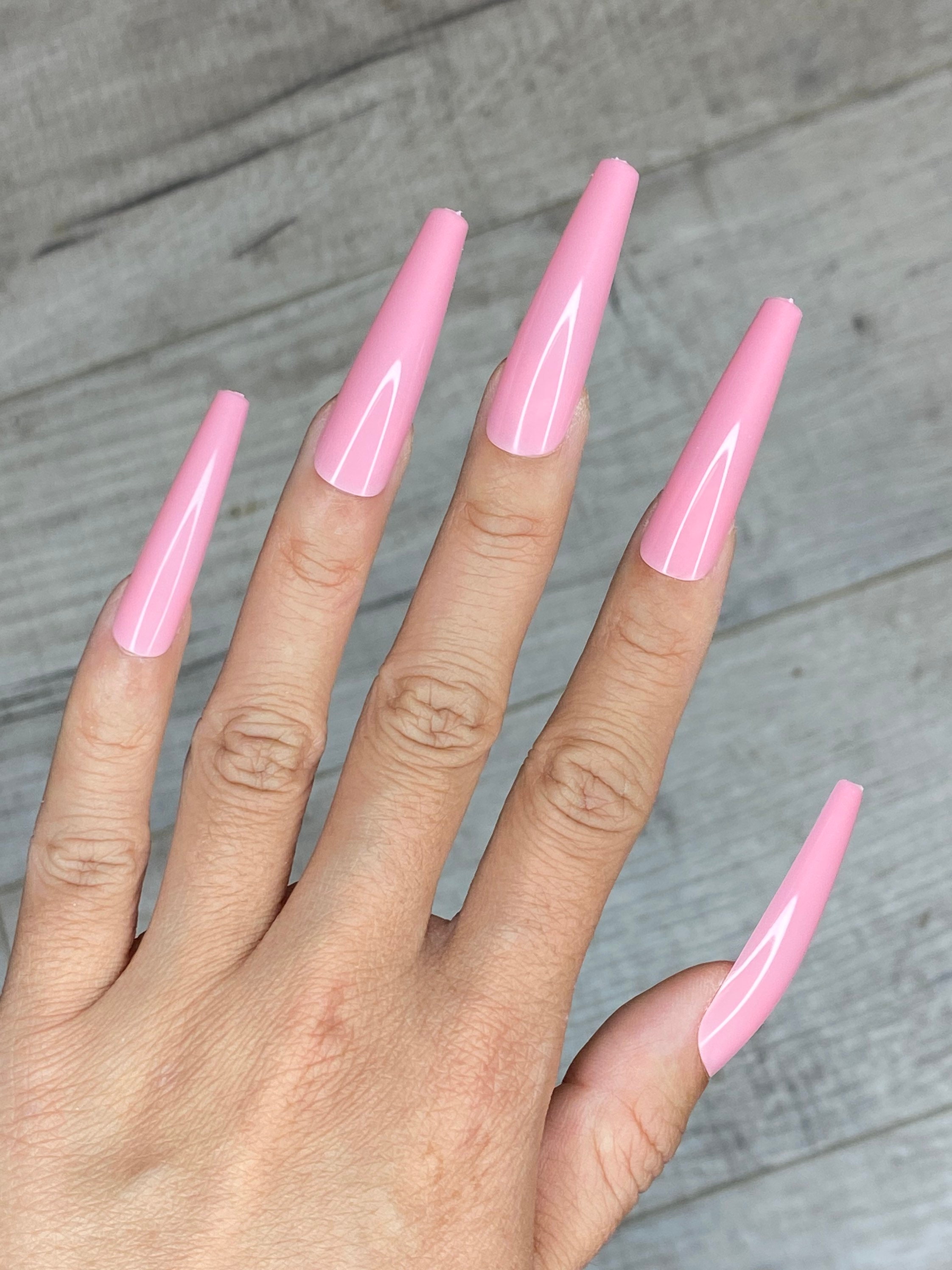 Pink XL Coffin Shape Full Cover Nail Tips Etsy