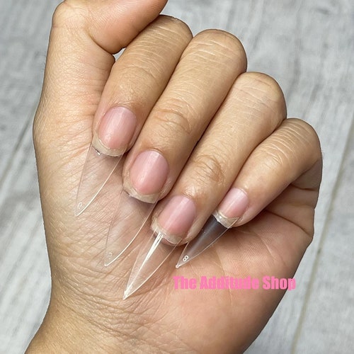 Medium Length Stiletto Half Cover Nail Tips With Box Etsy