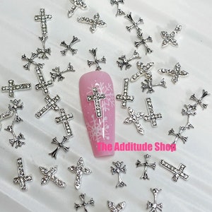 40 pieces Silver cross nail charms