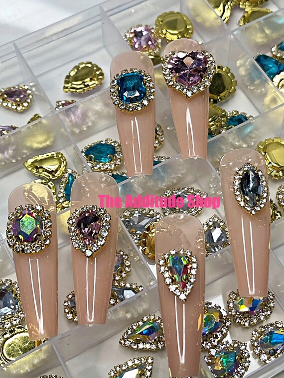 96 Pieces 3D Nail Charms Gems Rhinestones With Box 
