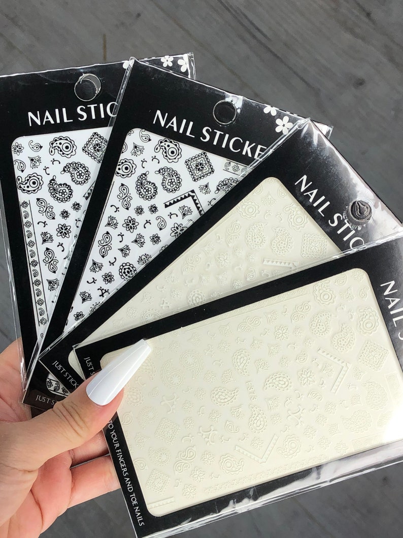 2 White Bandana 2 Black Bandana Nail Stickers Etsy