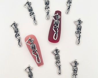 Hanging skeleton Halloween nail charms 10 pieces