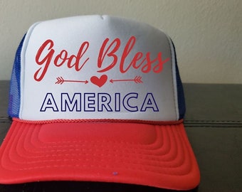 God Bless America Red White Blue Mesh Trucker Hat