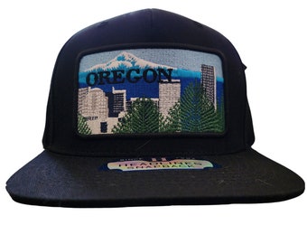 Flat Bill Hat with Embroidered Oregon Patch