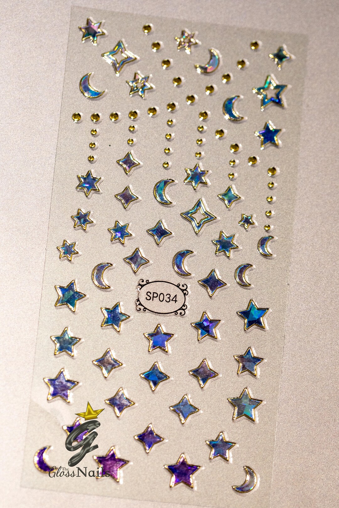 Long 3D Glitter Unique Star, Moon Shapes 3D Nail Decals Extra With a ...