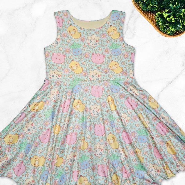 Spring Summer Dress Girls Pokemon Tank Lined Bodice Kids Twirl Circle Dress