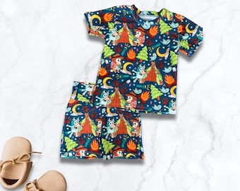 Zestaw piżamy kempingowej Blue Heeler: dziecięca bielizna nocna z długim rękawem