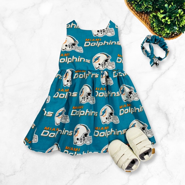 Miami Dolphins Football Fan Baby Infant Dress or Headband